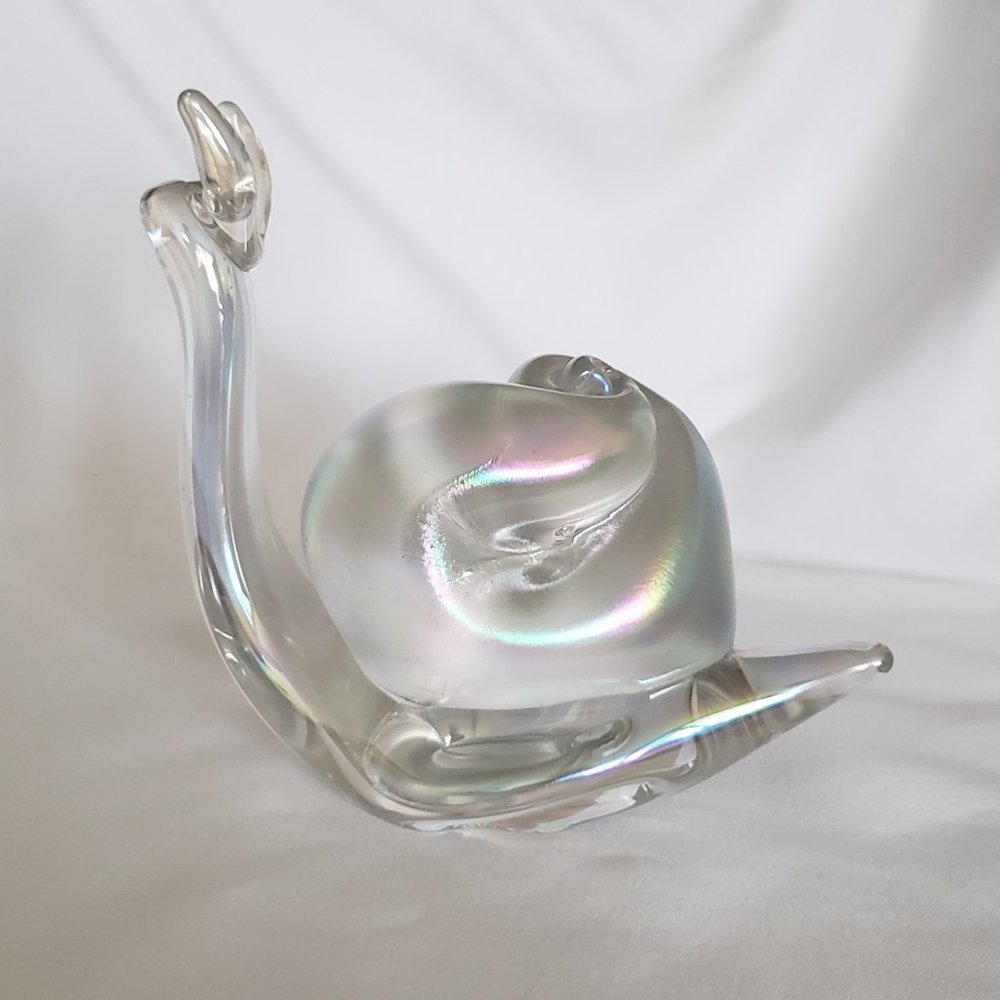 Vintage Silvestri Snail Figurine/Paperweight Opalescent-Iridescent Color 4 1/2"L
